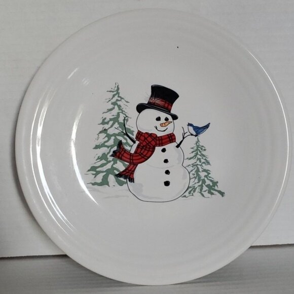Fiestaware Fiesta 9" Snowman Bird Ceramic Luncheon Plate Classic Rim White - Picture 16 of 16